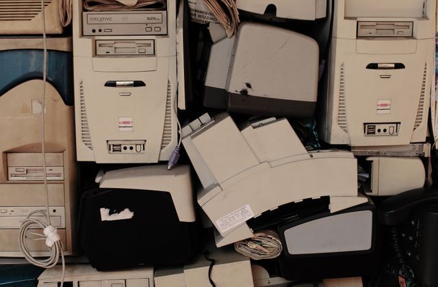 Pile of old computers and monitors ready for electronics recycling - KD Junk, Waxhaw NC
