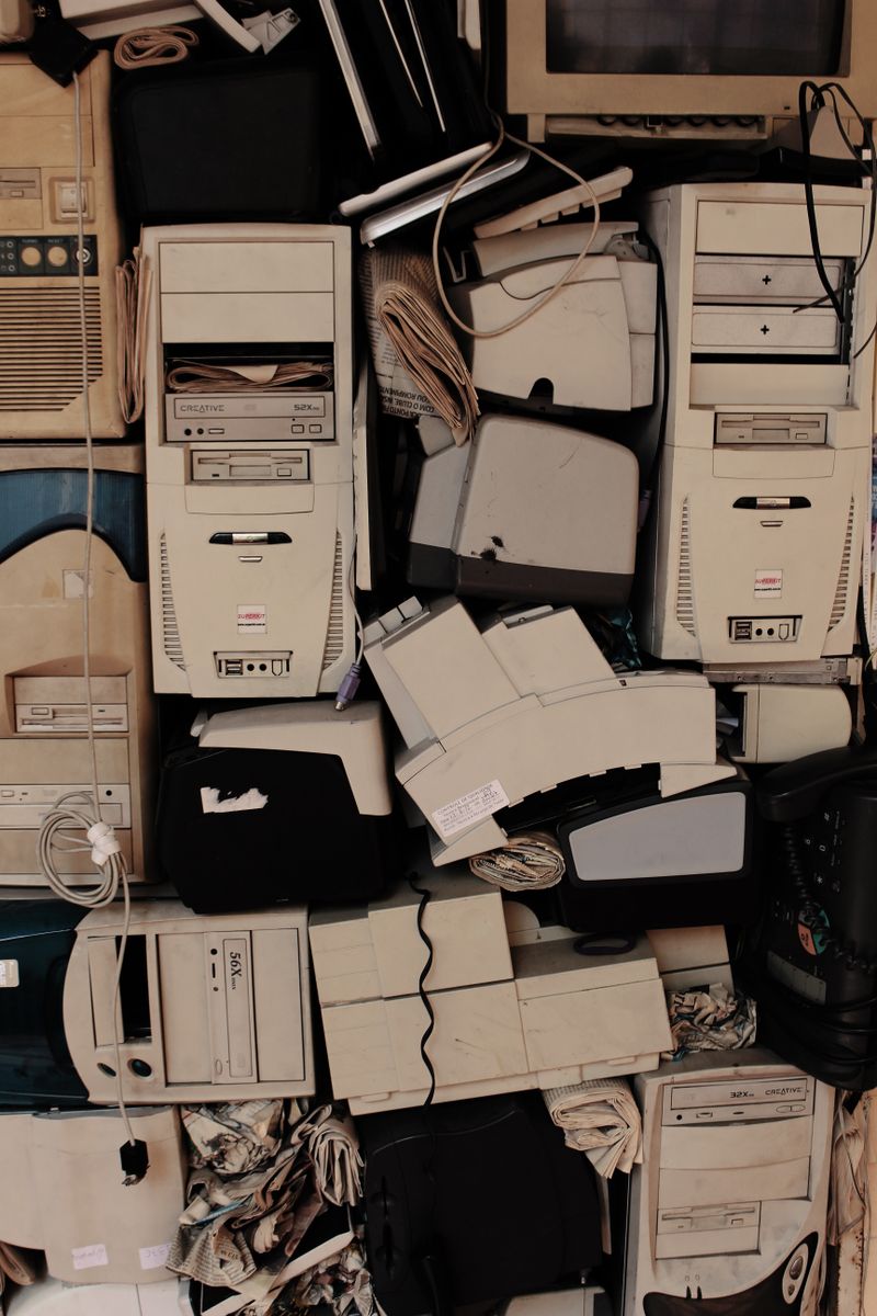 Stacked old computers e-waste — Scrap India Mart Bangalore