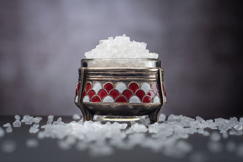 Crystal sea salt in a decorative jar