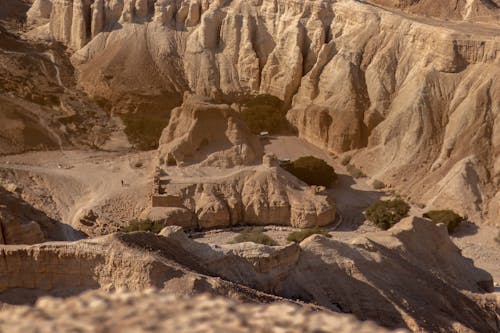 Rocky canyon with narrow roads between hills