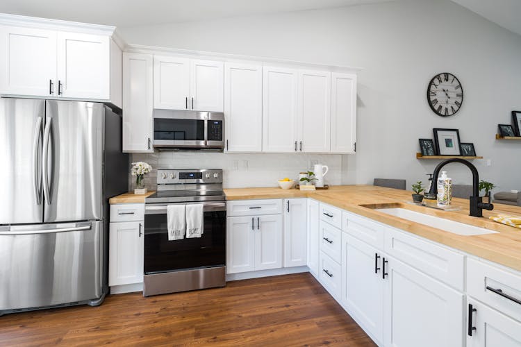 Wooden Countertop And Cabinets 