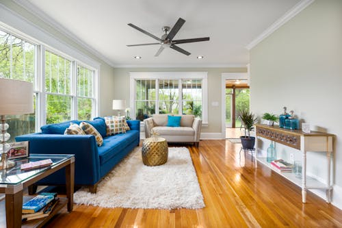 Free Blue Sofa On a Spacious Living Room Stock Photo