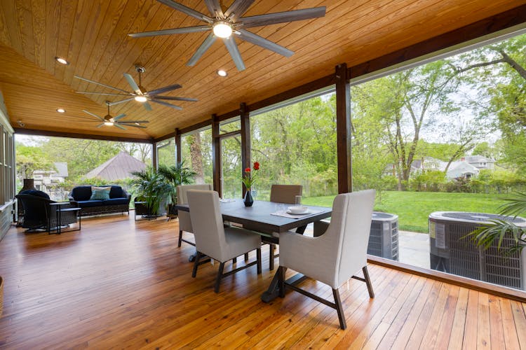 Dining Area In Wooden House Interior