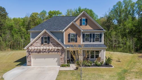 Free Aerial view of a modern two-story suburban house in Fuquay-Varina, North Carolina. Stock Photo