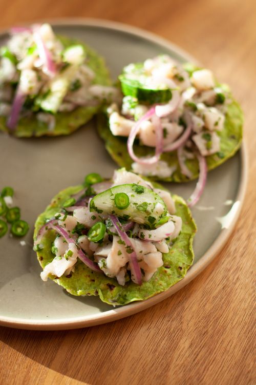 Free Close-up of vibrant Mexican tostadas with fresh toppings, perfect for authentic cuisine lovers. Stock Photo