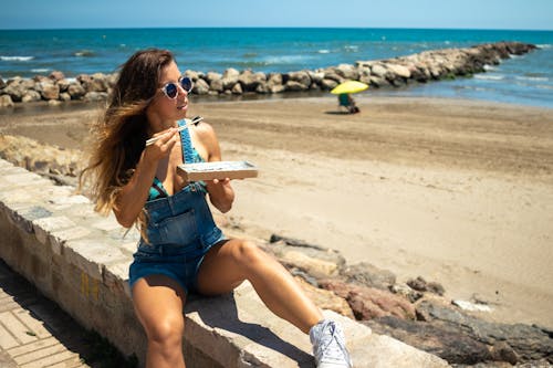 Free stock photo of beach, bodysuit, brown hair