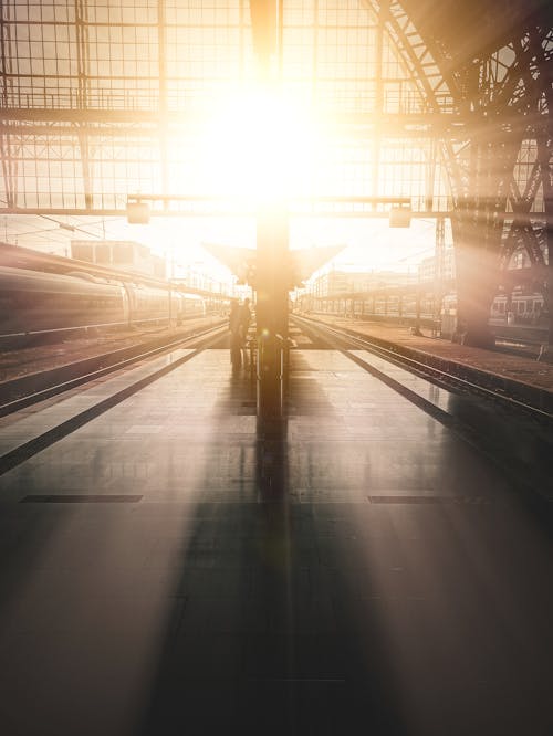 Free A Railway Platform and a Picturesque Sunset Stock Photo