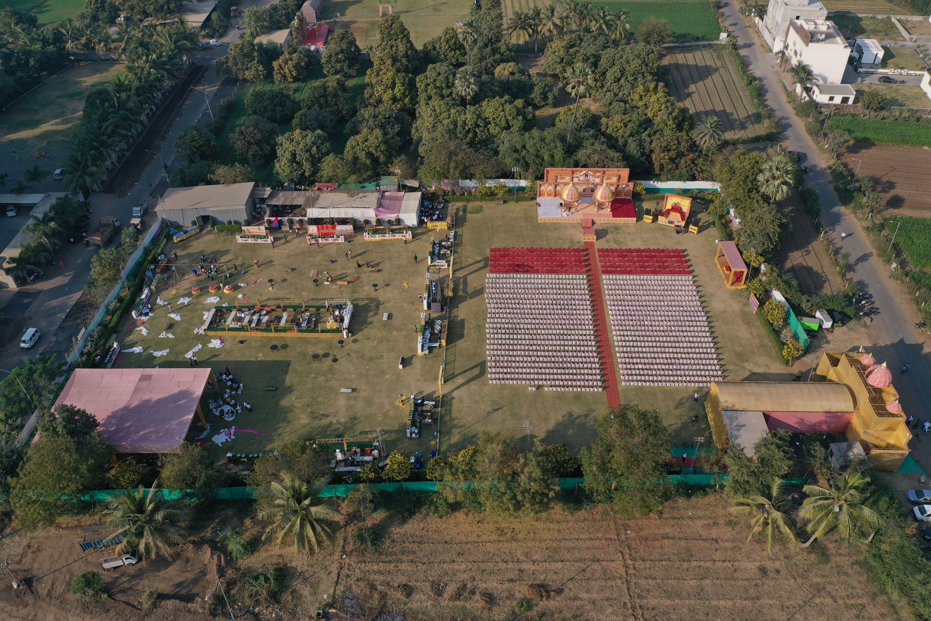 Aerial View of a Garden Wedding Set Up