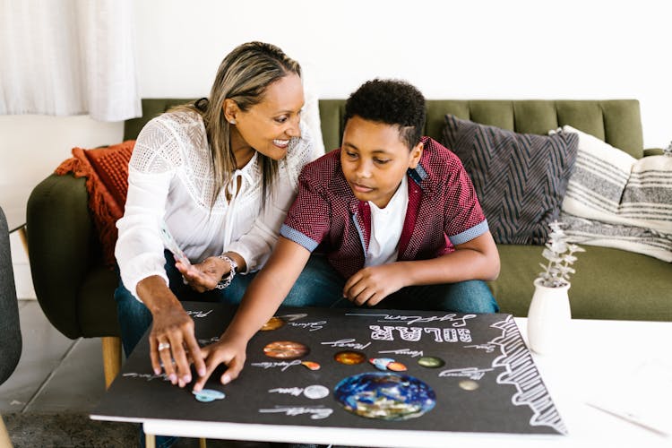 Teenager With Mother Preparing Solar System Project