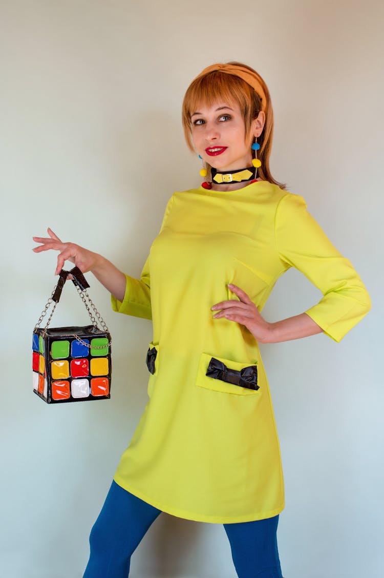 Content Woman With Puzzle Cube Handbag
