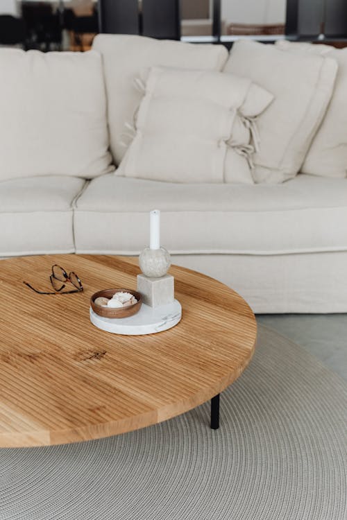 Wooden Table near Couch in Living Room