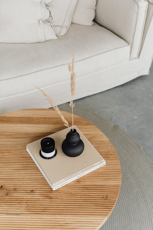 Wooden Coffee Table and Simple Decorations 