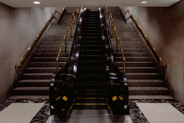 Escalator Between Staircase In Metro