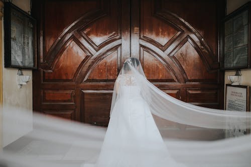 Back View of a Bride with Long Veil