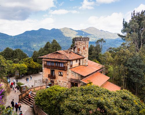 Free Beautiful view of Monserrate with lush greenery and mountains in Bogotá, Colombia. Stock Photo