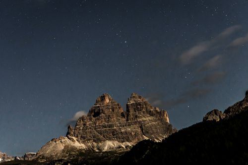 Free Scenery of rough rocky mountains with steep slopes located in highland under night sky with glowing stars Stock Photo