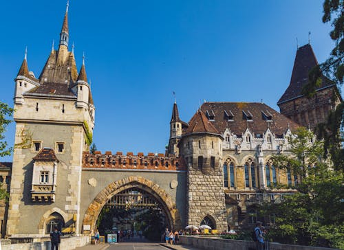 Old castle with arched passage and tower