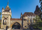 Old castle with arched passage and tower