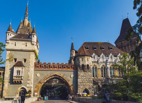 Old castle with arched passage and tower