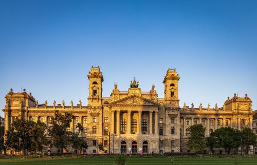 Free Historic building facade of the Hungarian National Museum in Budapest during golden sunset. Stock Photo