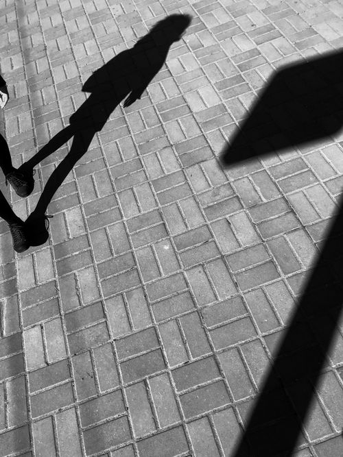 Free Black and white of shadow of unrecognizable person walking on paved road on street in sunny day Stock Photo