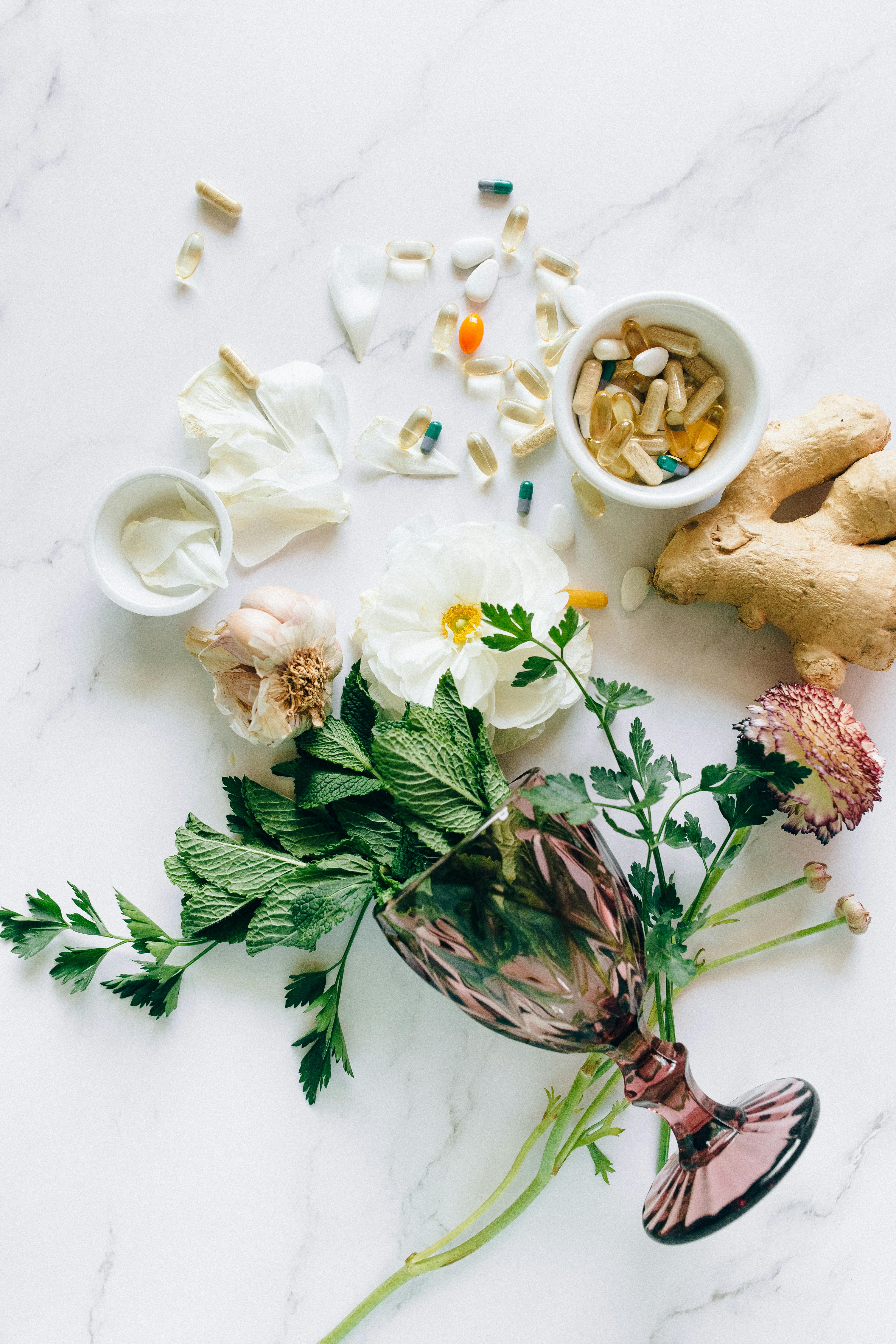 flat lay photo of alternative medicines