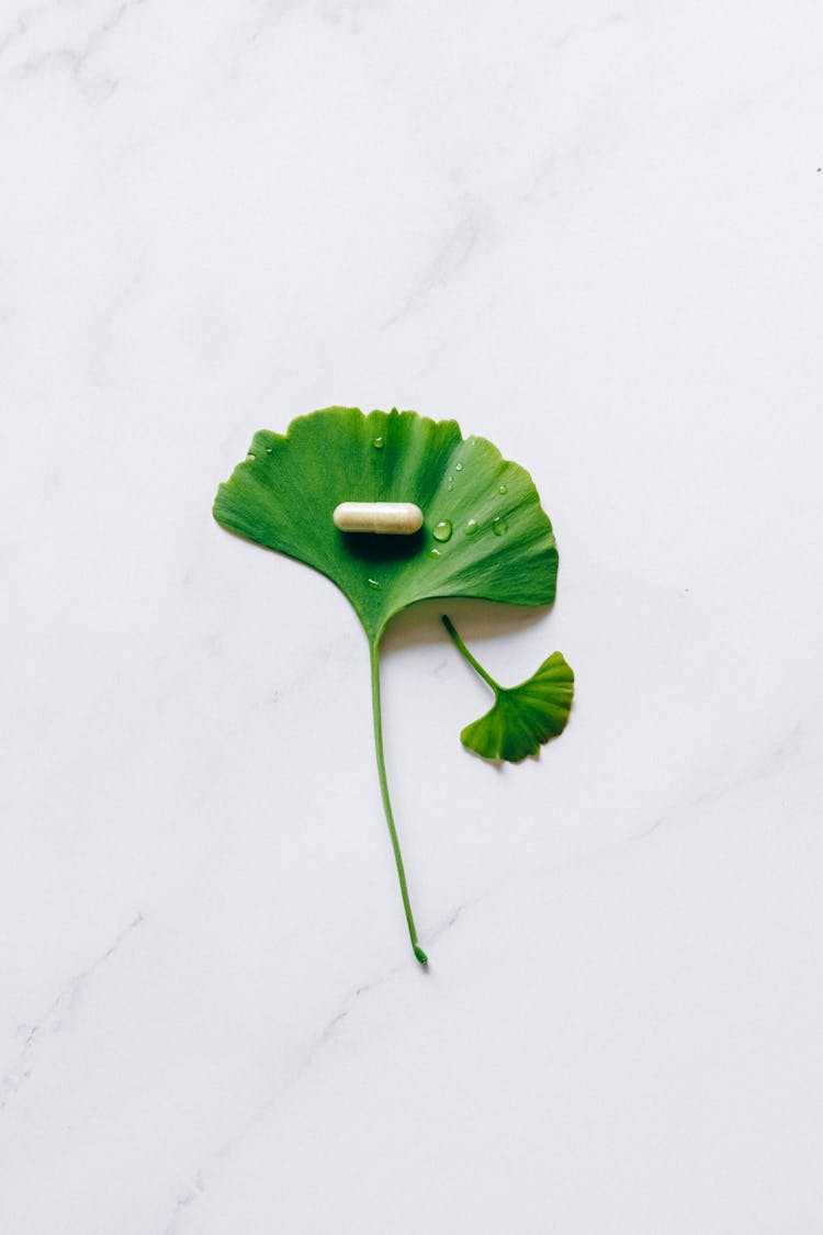 White Capsule On Green Leaf