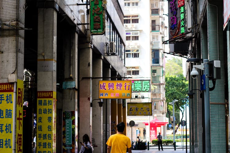 Street With Signs In Chinese City