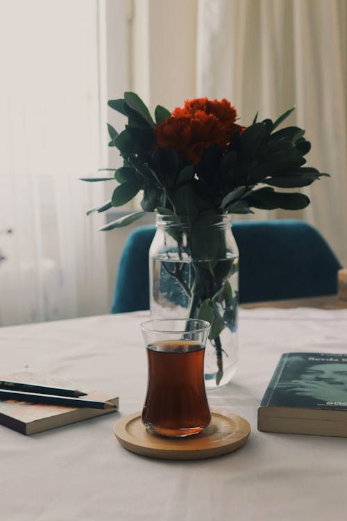 Tea and Book at Table at Home