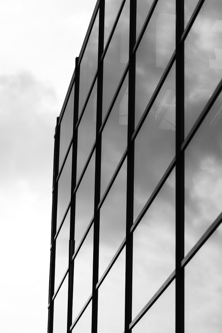 Grayscale Photo Of Glass Windows