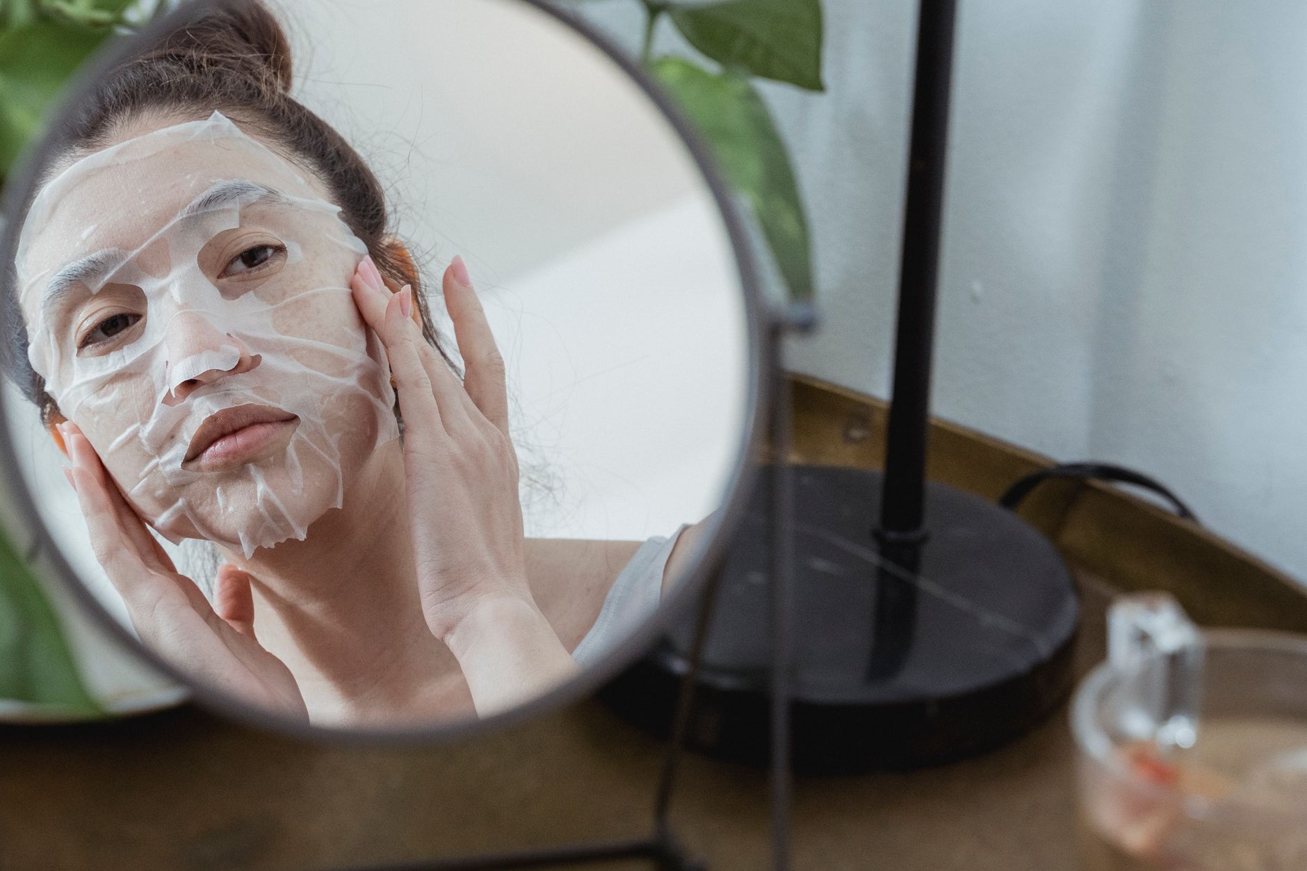 A flat lay of hydrating Korean skincare products for dry and sensitive skin
