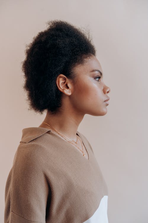 Free Side View of a Beautiful Woman with Afro Hair Stock Photo