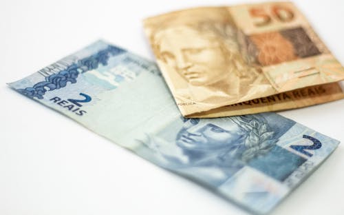 Free Paper Money in Brazilian Reals Currency Stock Photo