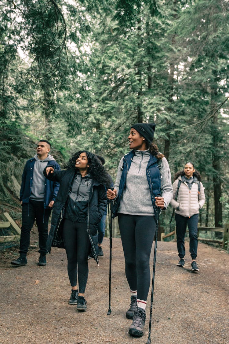 People Hiking In A Forest