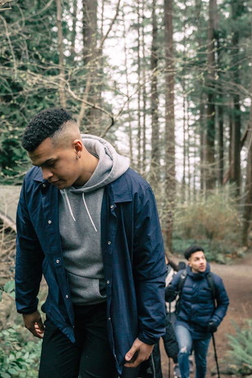 Man Hiking in a Forest