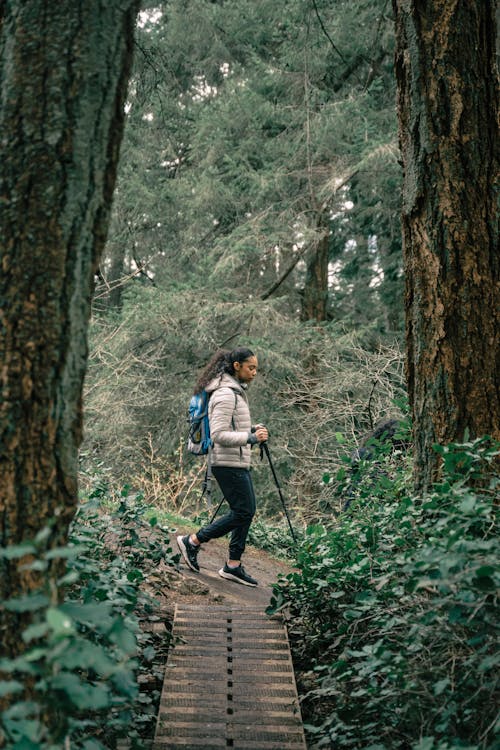 Woman Hiking in a Forest