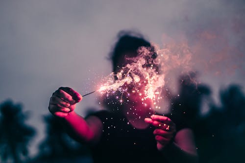 Anonymous person with burning sparklers