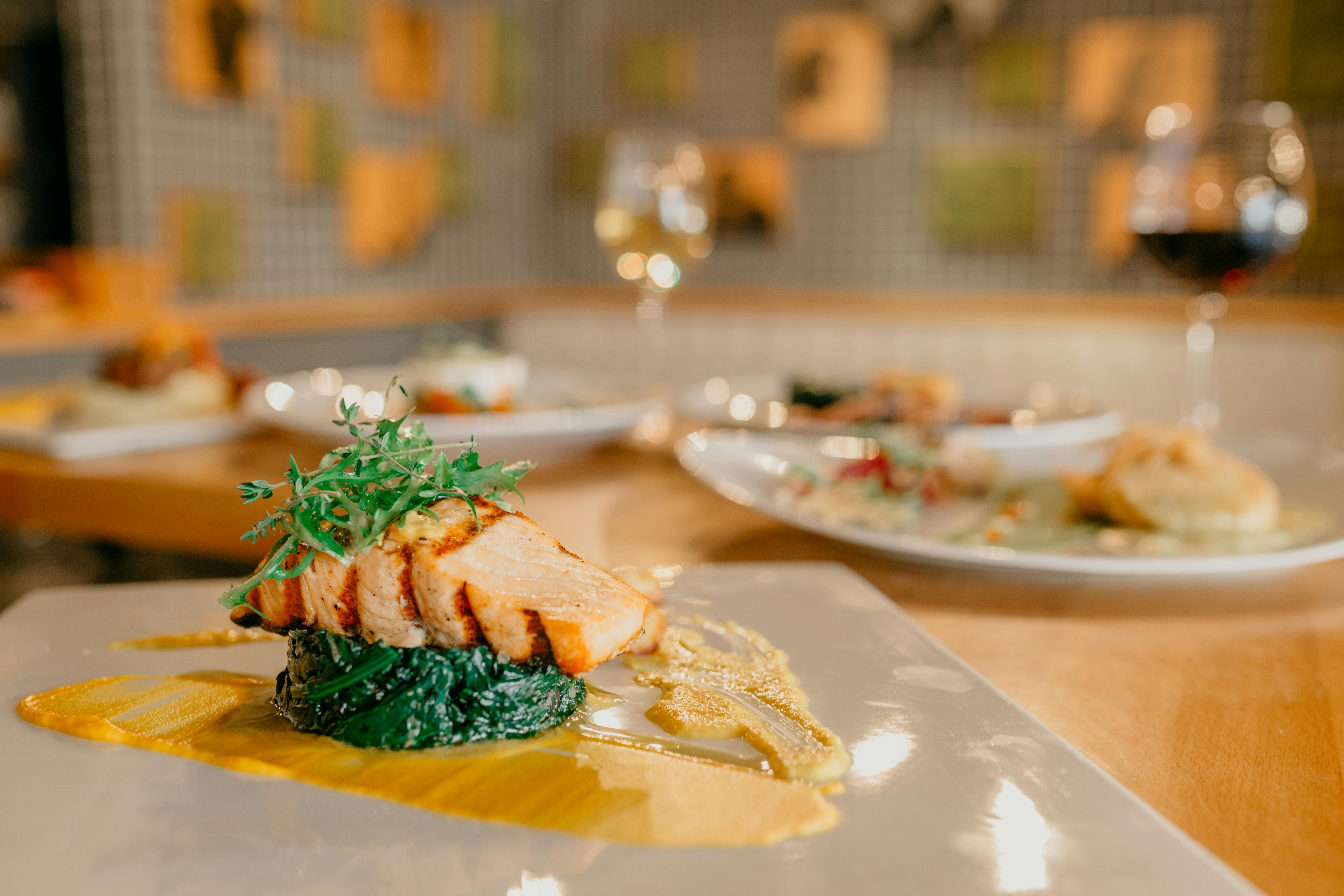 appetizing salmon steak served on plate