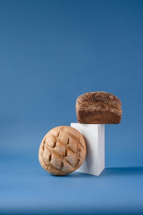 Bread on Blue Background