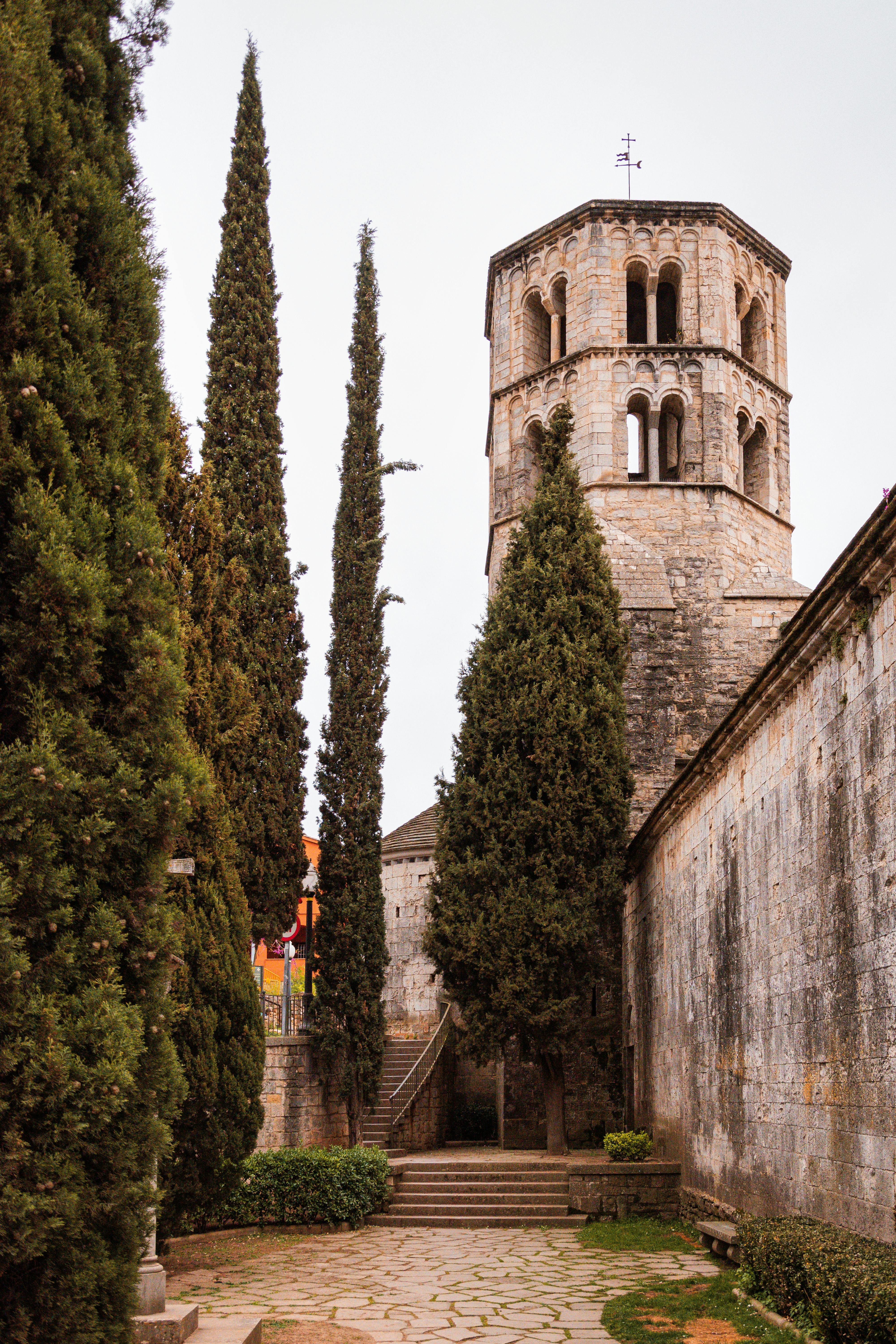 tower of church in girona spain