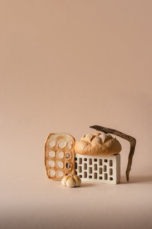 Assorted Breads on Beige Background 