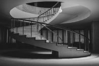 Grayscale Photo of Spiral Staircase