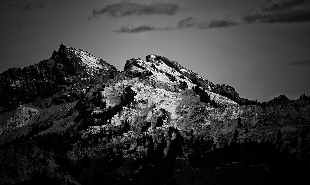 Grayscale Photography Of Mountain