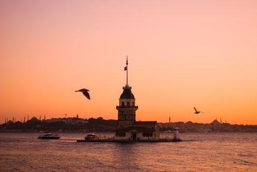 Lighthouse in Bay at Sunset