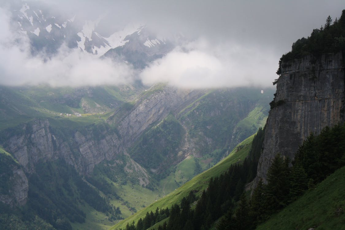 Free Bird's Eye View of Foggy Landscape Stock Photo