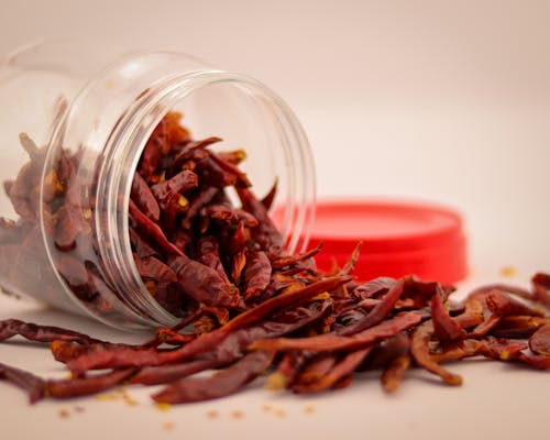 Red Chili on Clear Plastic Jar