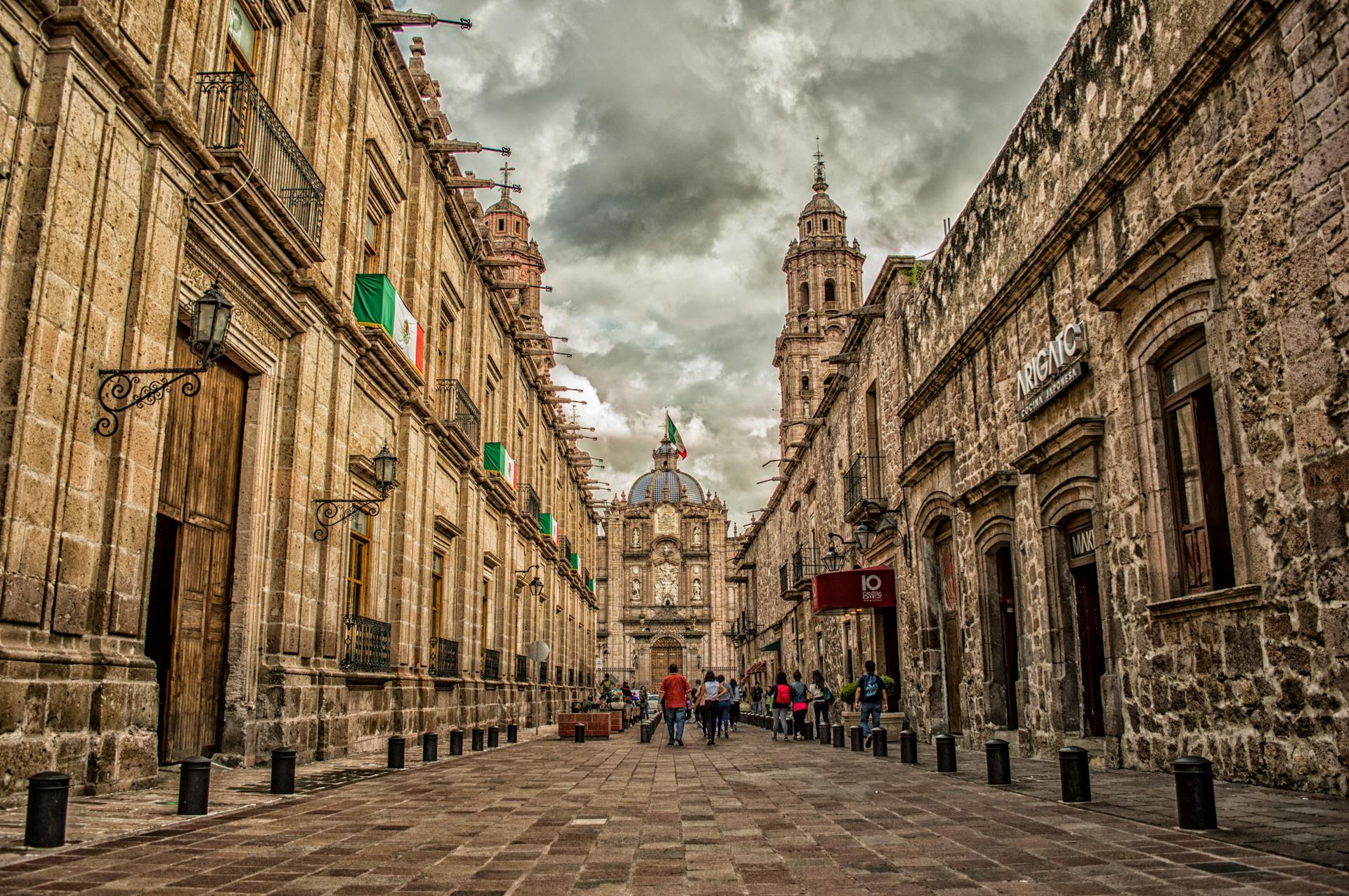 Mexico Flag on Brown 2-storey Building