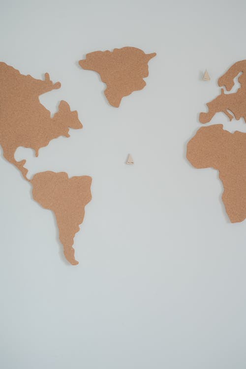 Cork World Map on White Background