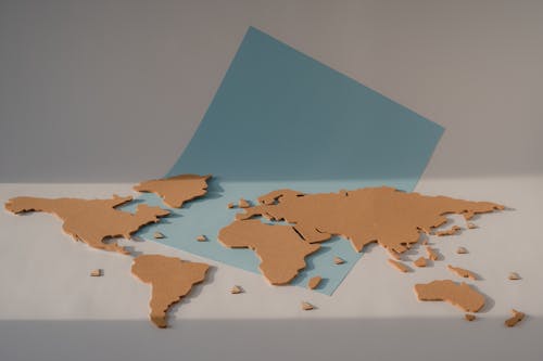 Cork World Map on Blue Paper