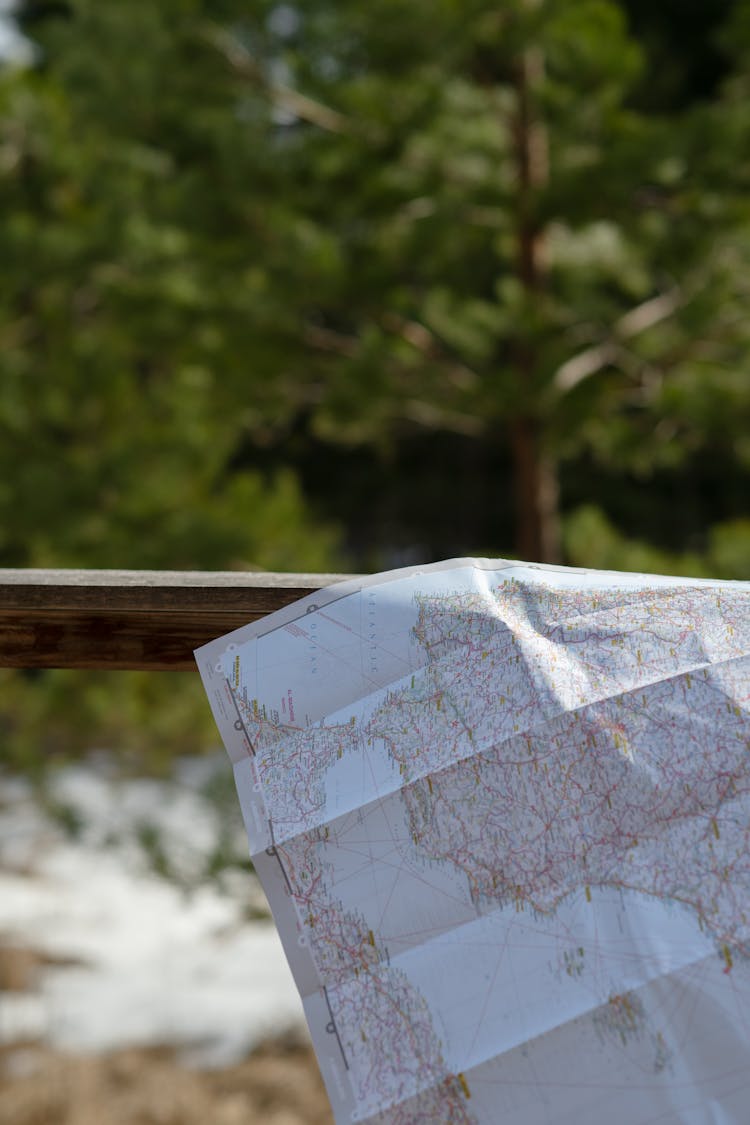 Paper Map On A Piece Of Wood